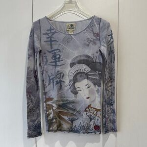 Lucky Women's Artistic Gray Long Sleeve Tee Size XS